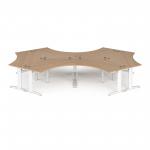 TR10 120 degree six desk cluster 4664mm x 2020mm - white frame and beech top