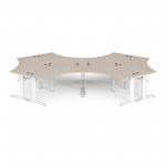 TR10 120 degree six desk cluster 4664mm x 2020mm - white frame and maple top