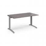 TR10 straight desk 1400mm x 800mm - silver frame, grey oak top T14SGO