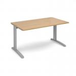 TR10 straight desk 1400mm x 800mm - silver frame, oak top T14SO