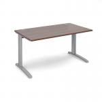 TR10 straight desk 1400mm x 800mm - silver frame, walnut top T14SW