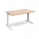 TR10 straight desk 1400mm x 800mm - white frame, beech top T14WB