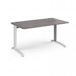 TR10 straight desk 1400mm x 800mm - white frame, grey oak top T14WGO