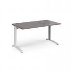 TR10 straight desk 1400mm x 800mm - white frame and grey oak top