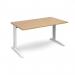 TR10 straight desk 1400mm x 800mm - white frame, oak top T14WO