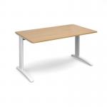 TR10 straight desk 1400mm x 800mm - white frame, oak top T14WO