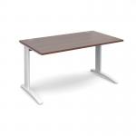 TR10 straight desk 1400mm x 800mm - white frame and walnut top