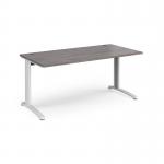 TR10 straight desk 1600mm x 800mm - white frame, grey oak top T16WGO