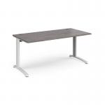 TR10 straight desk 1600mm x 800mm - white frame and grey oak top