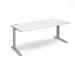 The Dams Cable Managed Desks TR10 straight desk features a sleek silver frame and a clean white top, measuring 1800mm x 800mm. The cables are expertly managed, creating a tidy and organized workspace.