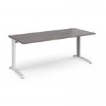TR10 straight desk 1800mm x 800mm - white frame, grey oak top T18WGO