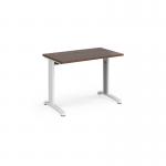TR10 straight desk 1000mm x 600mm - white frame and walnut top