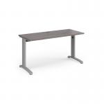 TR10 straight desk 1400mm x 600mm - silver frame, grey oak top T614SGO