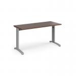 TR10 straight desk 1400mm x 600mm - silver frame and walnut top