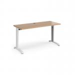 TR10 straight desk 1400mm x 600mm - white frame, beech top T614WB