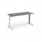 TR10 straight desk 1400mm x 600mm - white frame, grey oak top T614WGO