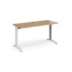 TR10 straight desk 1400mm x 600mm - white frame, oak top T614WO
