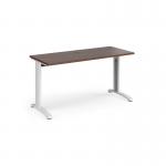 TR10 straight desk 1400mm x 600mm - white frame, walnut top T614WW