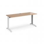 TR10 straight desk 1600mm x 600mm - white frame and beech top