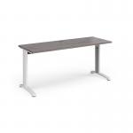 TR10 straight desk 1600mm x 600mm - white frame, grey oak top T616WGO