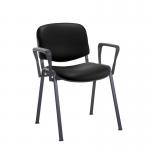 Taurus meeting room stackable chair with black frame and fixed arms - Nero Black vinyl