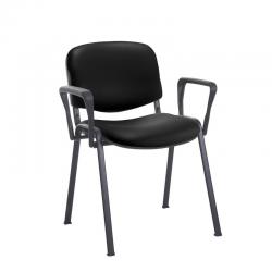 Cheap Stationery Supply of Taurus meeting room stackable chair with black frame and fixed arms - Nero Black vinyl Office Statationery