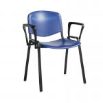 Taurus plastic meeting room stackable chair with fixed arms - blue with black frame