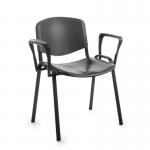 Taurus plastic meeting room stackable chair with fixed arms - black with black frame TAU40003-PK