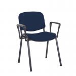Taurus meeting room stackable chair with black frame and fixed arms - Costa Blue