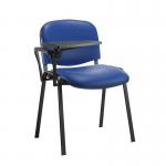 Taurus meeting room stackable chair with black frame and writing tablet - Ocean Blue vinyl