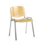 Taurus wooden meeting room stackable chair with no arms - beech with chrome frame TAU40005-W