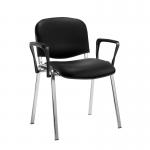 Taurus meeting room stackable chair with chrome frame and fixed arms - Nero Black vinyl