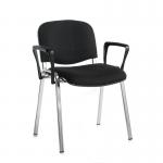 Taurus meeting room stackable chair with chrome frame and fixed arms - black