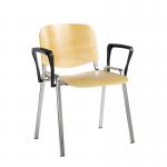Taurus wooden meeting room stackable chair with fixed arms - beech with chrome frame TAU40006-W