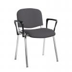 Taurus meeting room stackable chair with chrome frame and fixed arms - Blizzard Grey