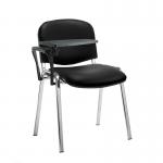 Taurus meeting room stackable chair with chrome frame and writing tablet - Nero Black vinyl