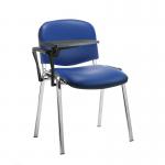 Taurus meeting room stackable chair with chrome frame and writing tablet - Ocean Blue vinyl TAU40007-74465