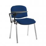 Taurus meeting room stackable chair with chrome frame and writing tablet - Curacao Blue