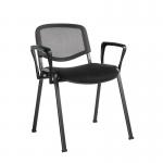 Taurus mesh back meeting room stackable chair with fixed arms - black