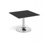 Trumpet base square extension table 1000mm x 1000mm - chrome base, black top TB10-C-BK