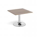 Trumpet base square extension table 1000mm x 1000mm - chrome base, Barcelona walnut top TB10-C-BW