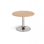 Trumpet base circular boardroom table 1000mm - chrome base and beech top