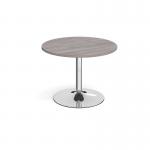 Trumpet base circular boardroom table 1000mm - chrome base, grey oak top TB10C-C-GO