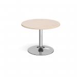 Trumpet base circular boardroom table 1000mm - chrome base and maple top