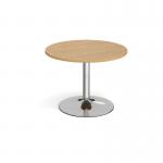 Trumpet base circular boardroom table 1000mm - chrome base and oak top