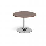 Trumpet base circular boardroom table 1000mm - chrome base and walnut top