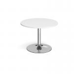 Trumpet base circular boardroom table 1000mm - chrome base, white top TB10C-C-WH
