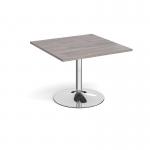 Trumpet base square extension table 1000mm x 1000mm - chrome base and grey oak top TB10-C-GO