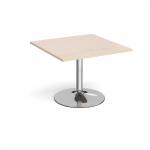 Trumpet base square extension table 1000mm x 1000mm - chrome base and maple top
