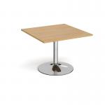 Trumpet base square extension table 1000mm x 1000mm - chrome base, oak top TB10-C-O